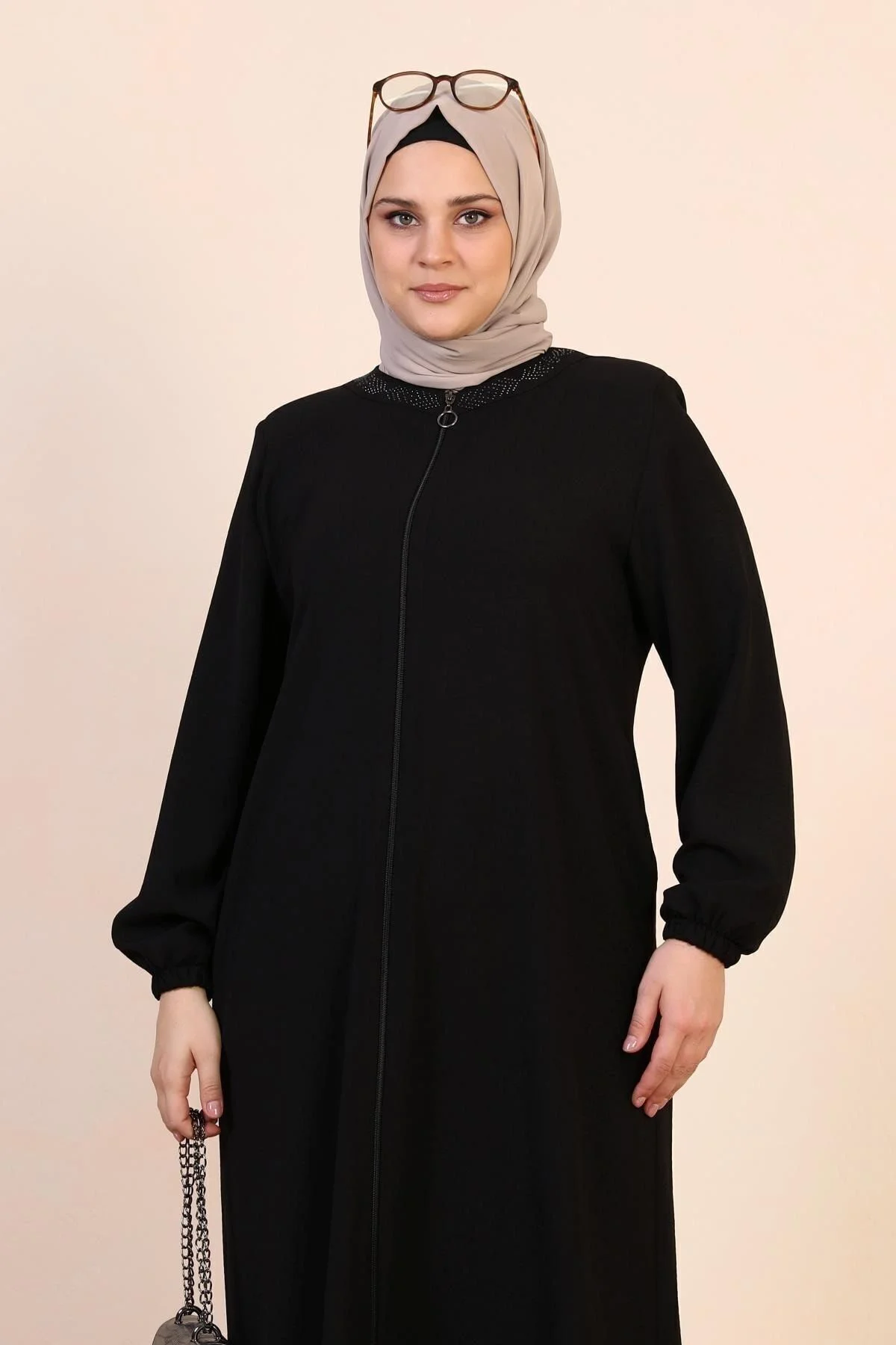 Kadin Buyuk Beden Ayrobin Ferace Fermuarlı Ve Boydan Uzun