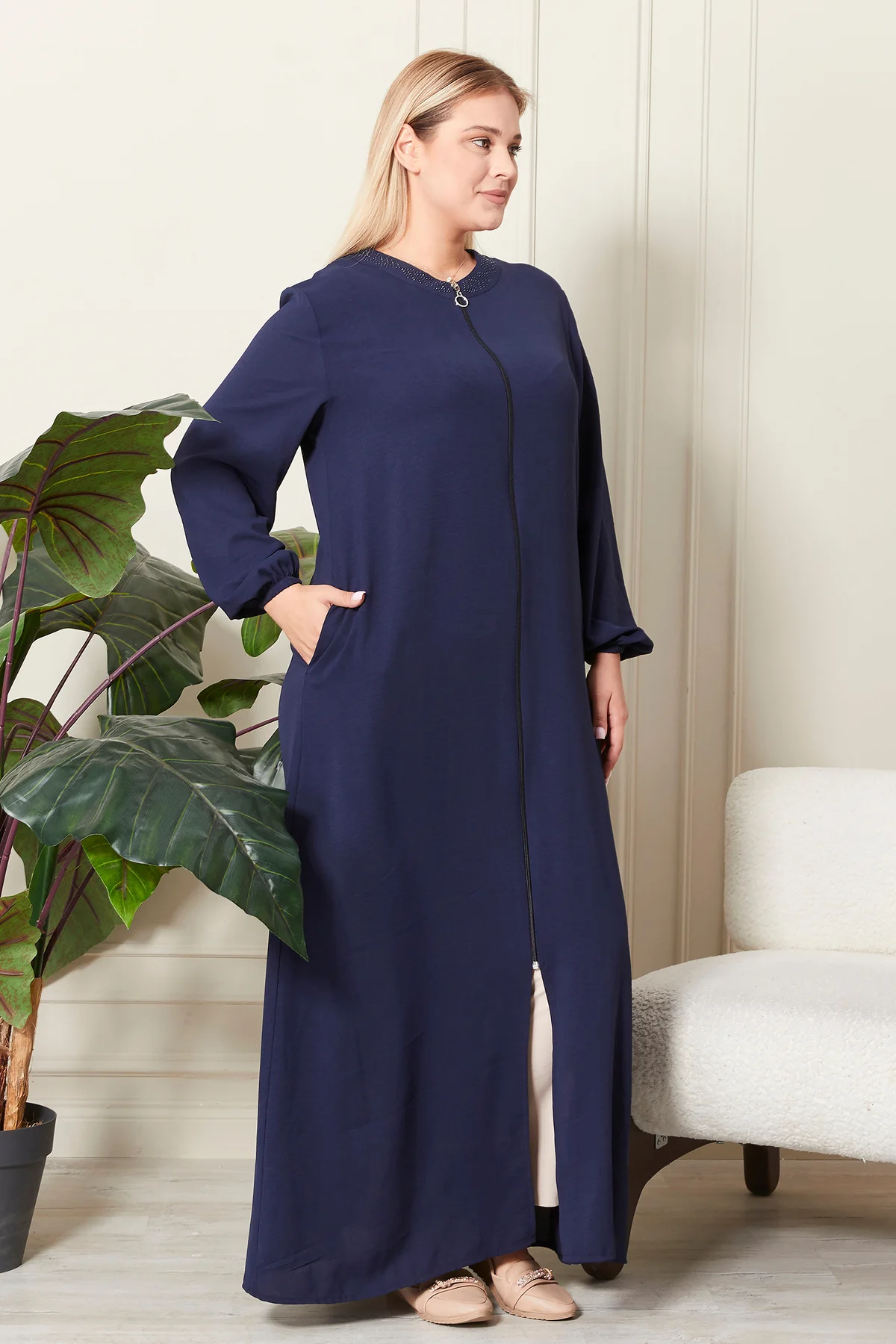 Kadin Buyuk Beden Ayrobin Ferace Fermuarlı Ve Boydan Uzun