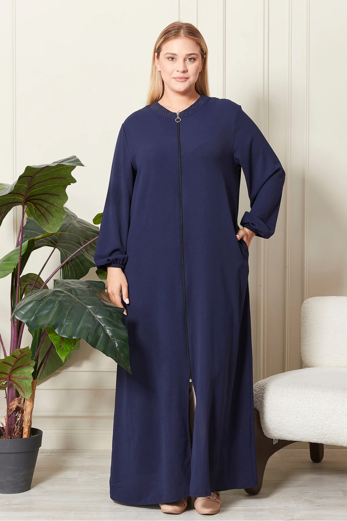 Kadin Buyuk Beden Ayrobin Ferace Fermuarlı Ve Boydan Uzun