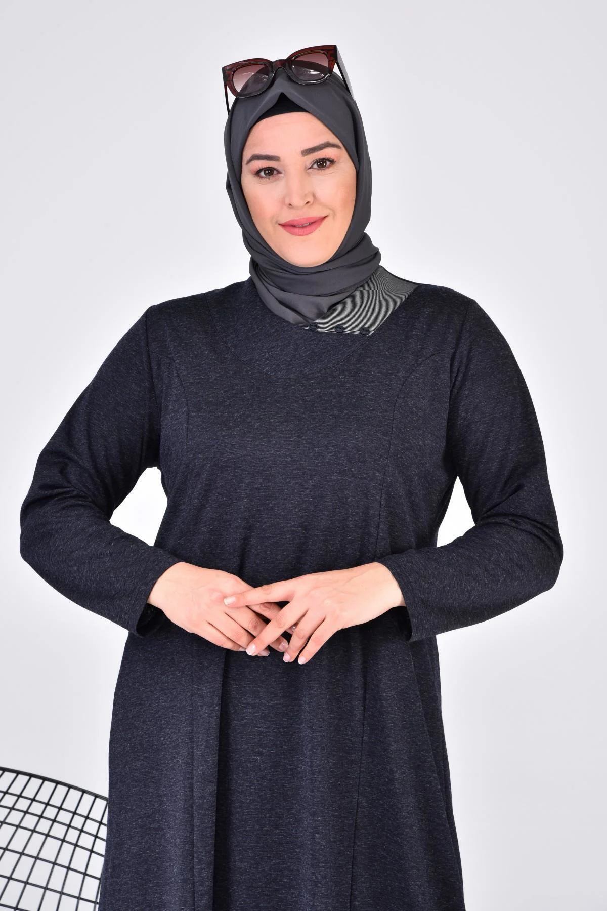 Kadin Buyuk Beden Ay Yaka Anne Elbise Uzun Tesettur