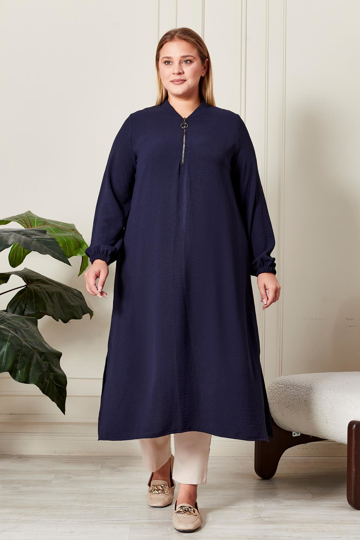 Ferace Kadın Büyük Beden Ayrobin Kumaş Tunik