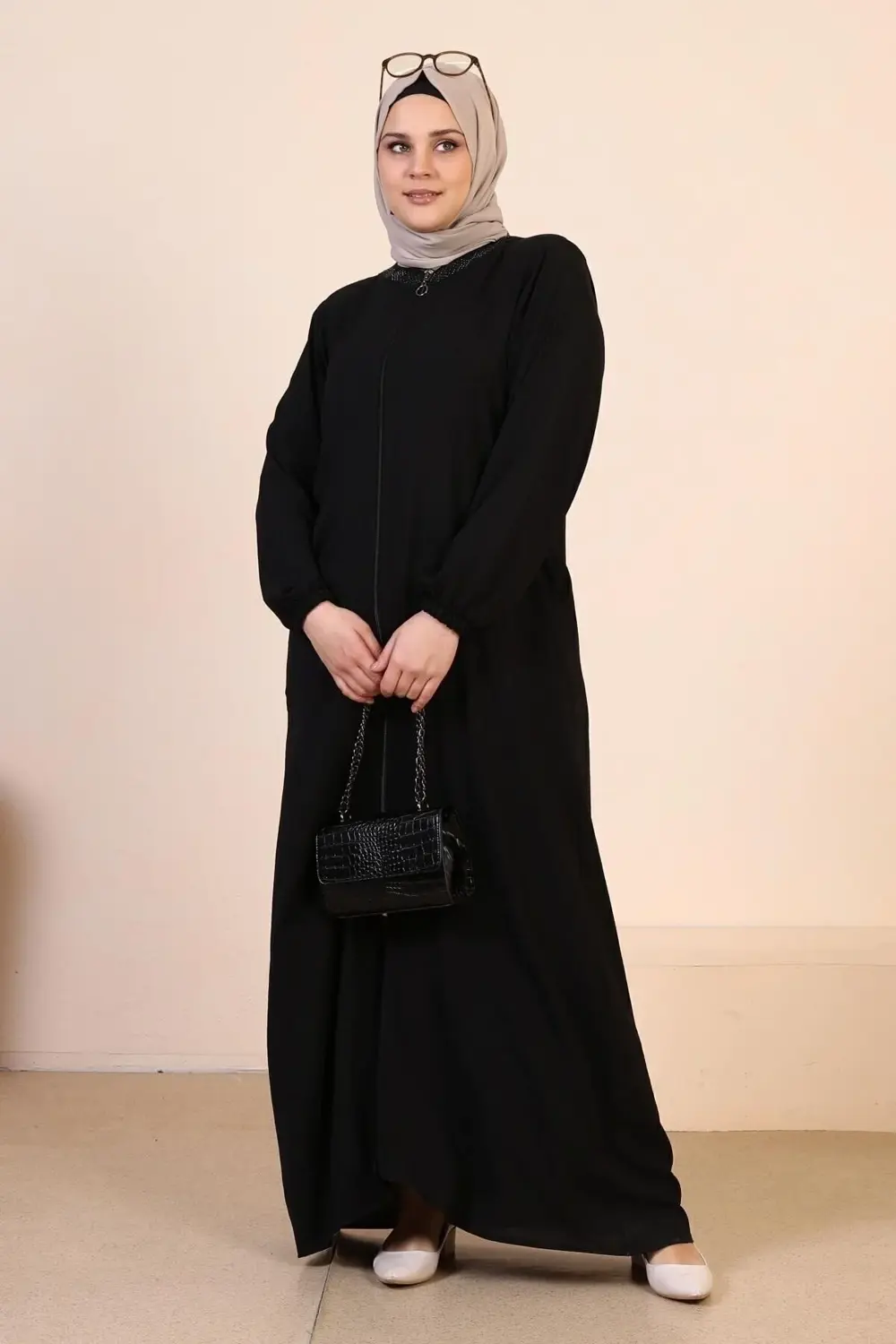 Kadin Buyuk Beden Ayrobin Ferace Fermuarlı Ve Boydan Uzun