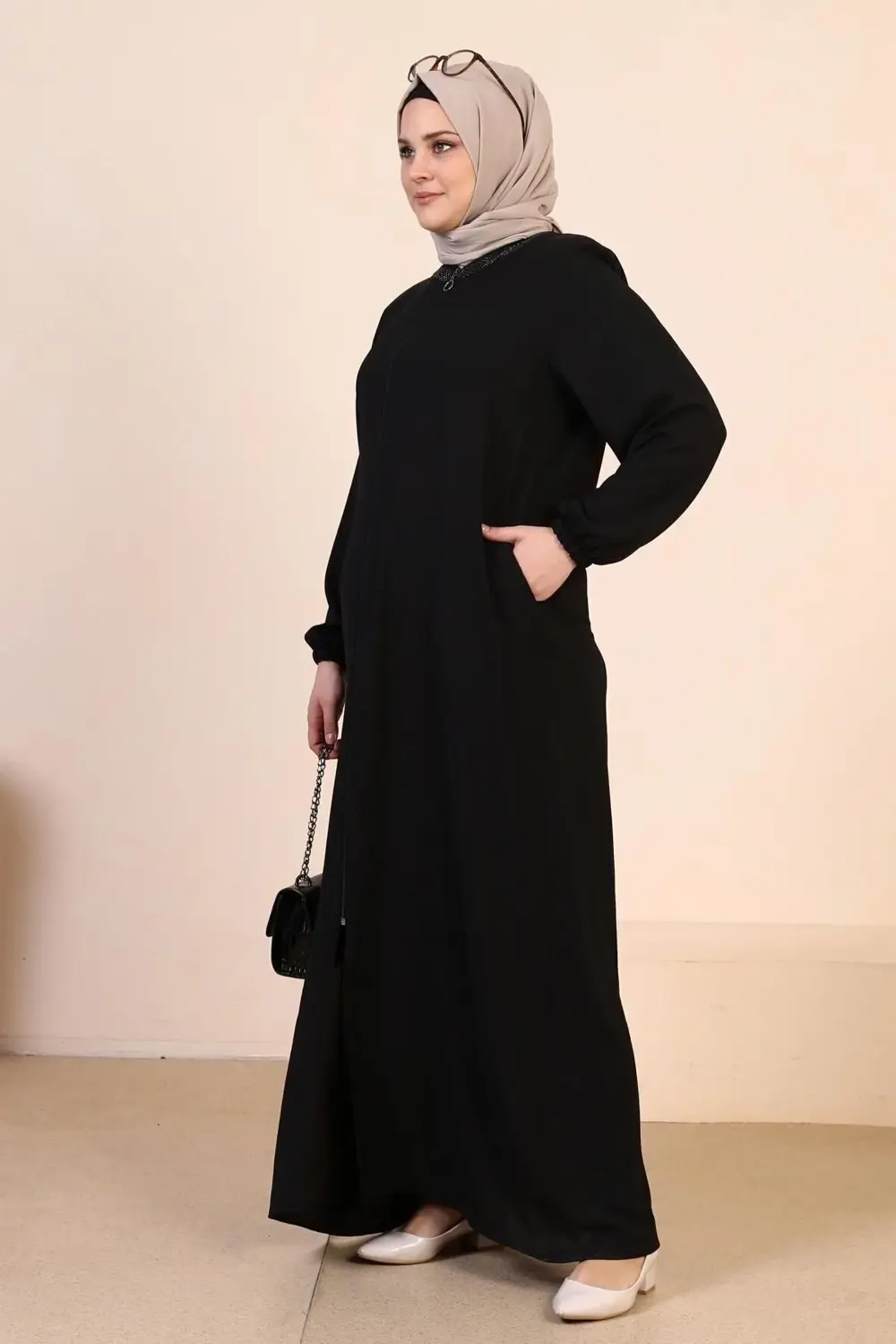 Kadin Buyuk Beden Ayrobin Ferace Fermuarlı Ve Boydan Uzun