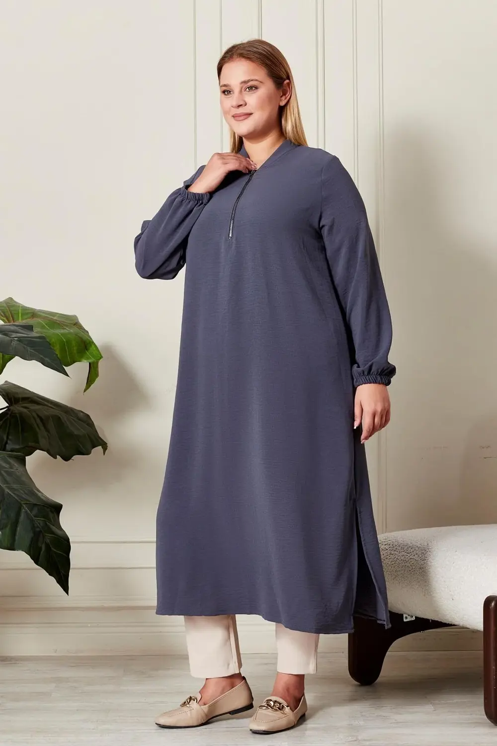 Kadın Büyük Beden Ayrobin Kumaş Tunik