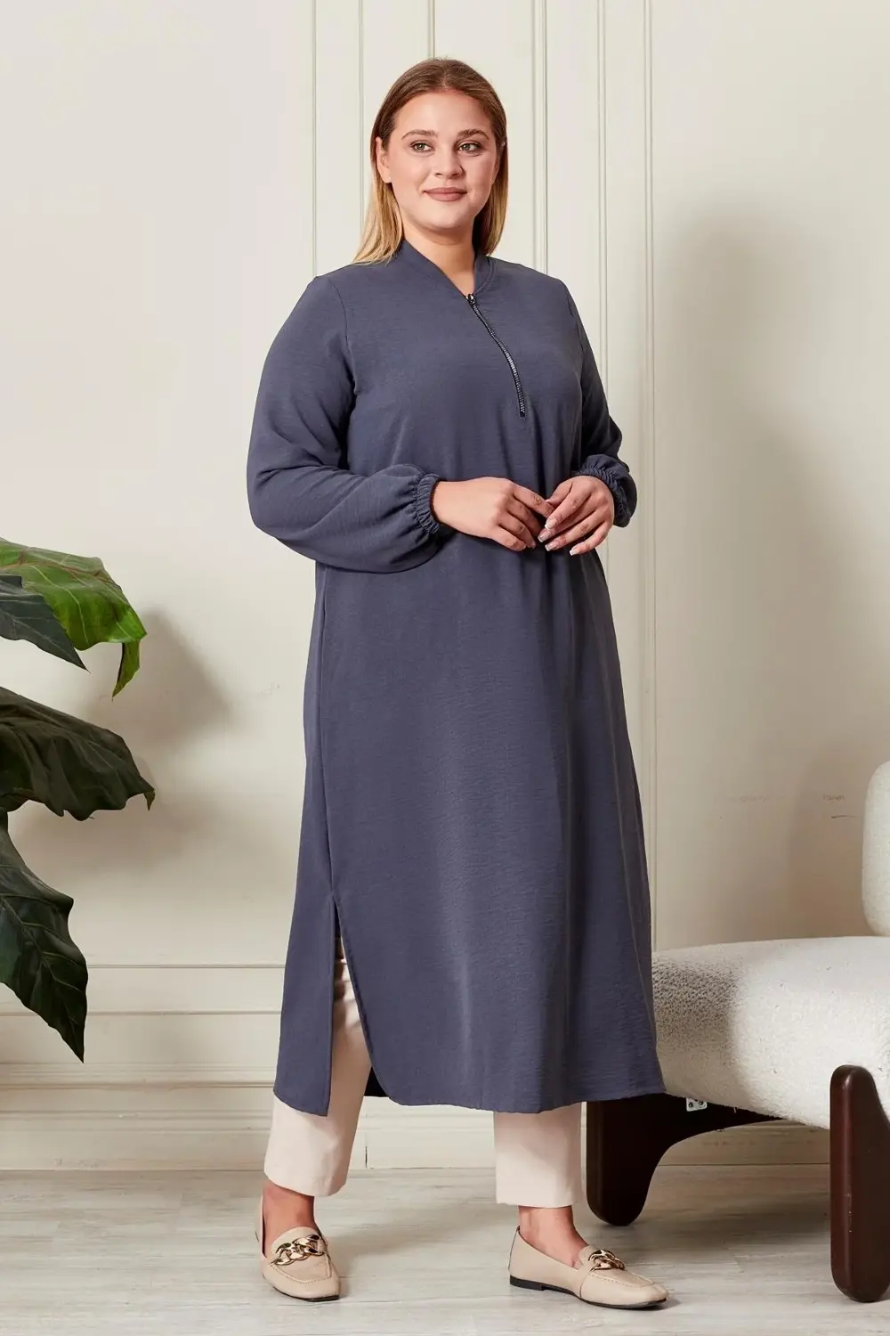 Kadın Büyük Beden Ayrobin Kumaş Tunik