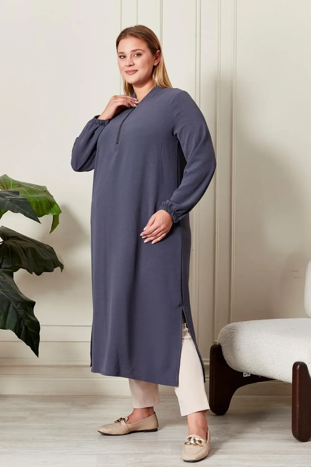 Kadın Büyük Beden Ayrobin Kumaş Tunik