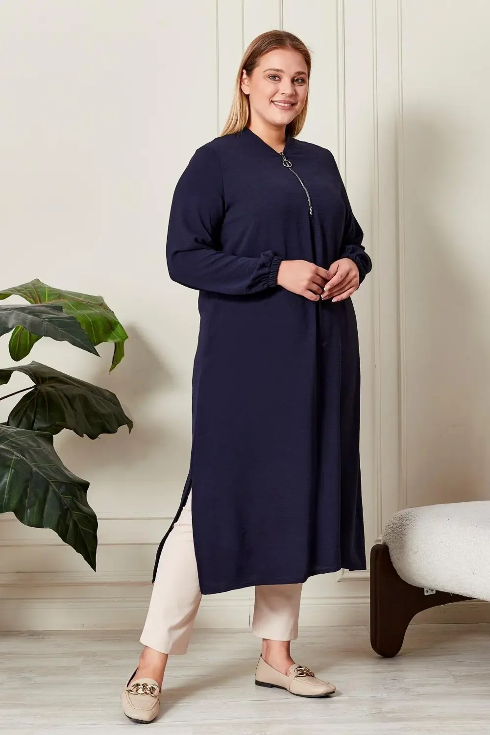 Kadın Büyük Beden Ayrobin Kumaş Tunik