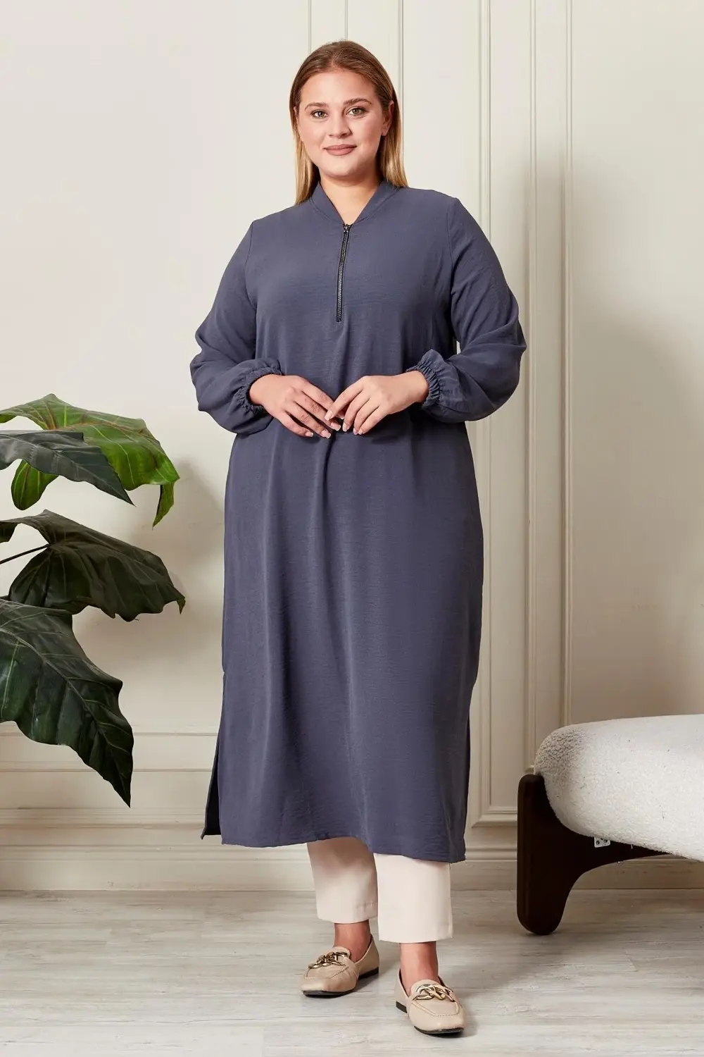 Kadın Büyük Beden Ayrobin Kumaş Tunik