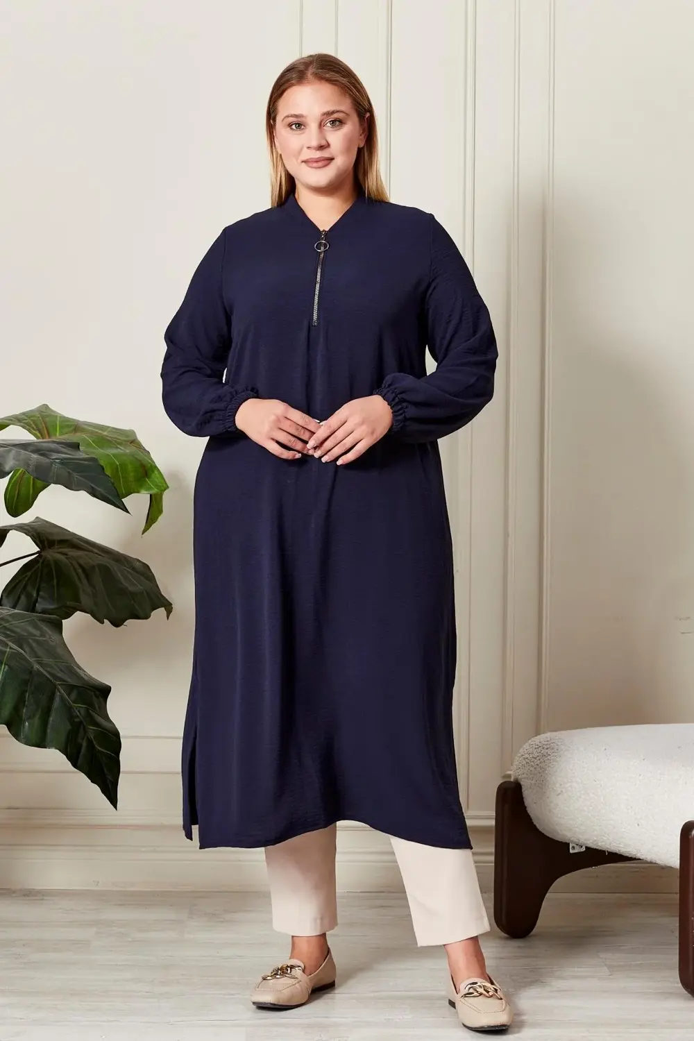 Kadın Büyük Beden Ayrobin Kumaş Tunik