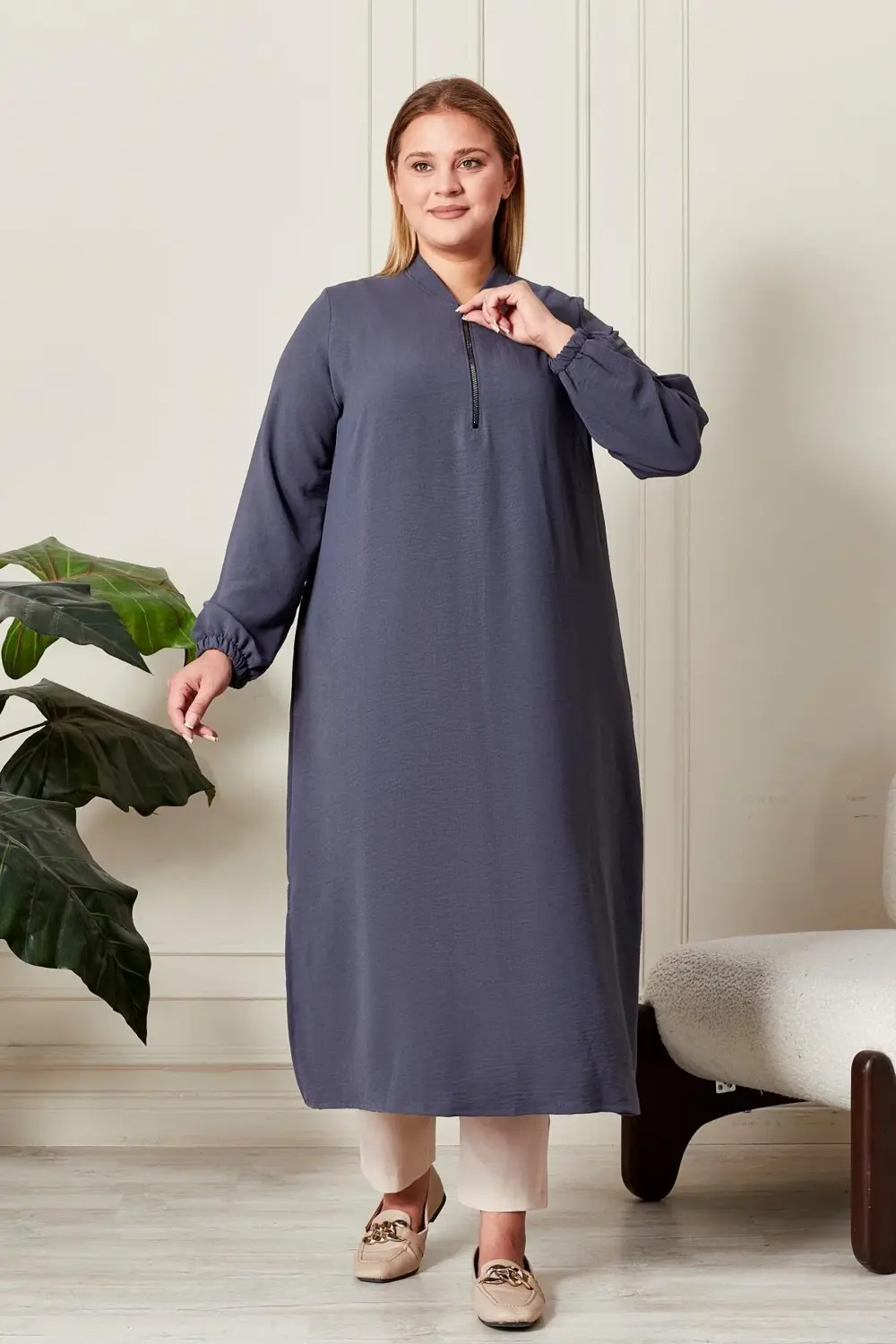 Kadın Büyük Beden Ayrobin Kumaş Tunik