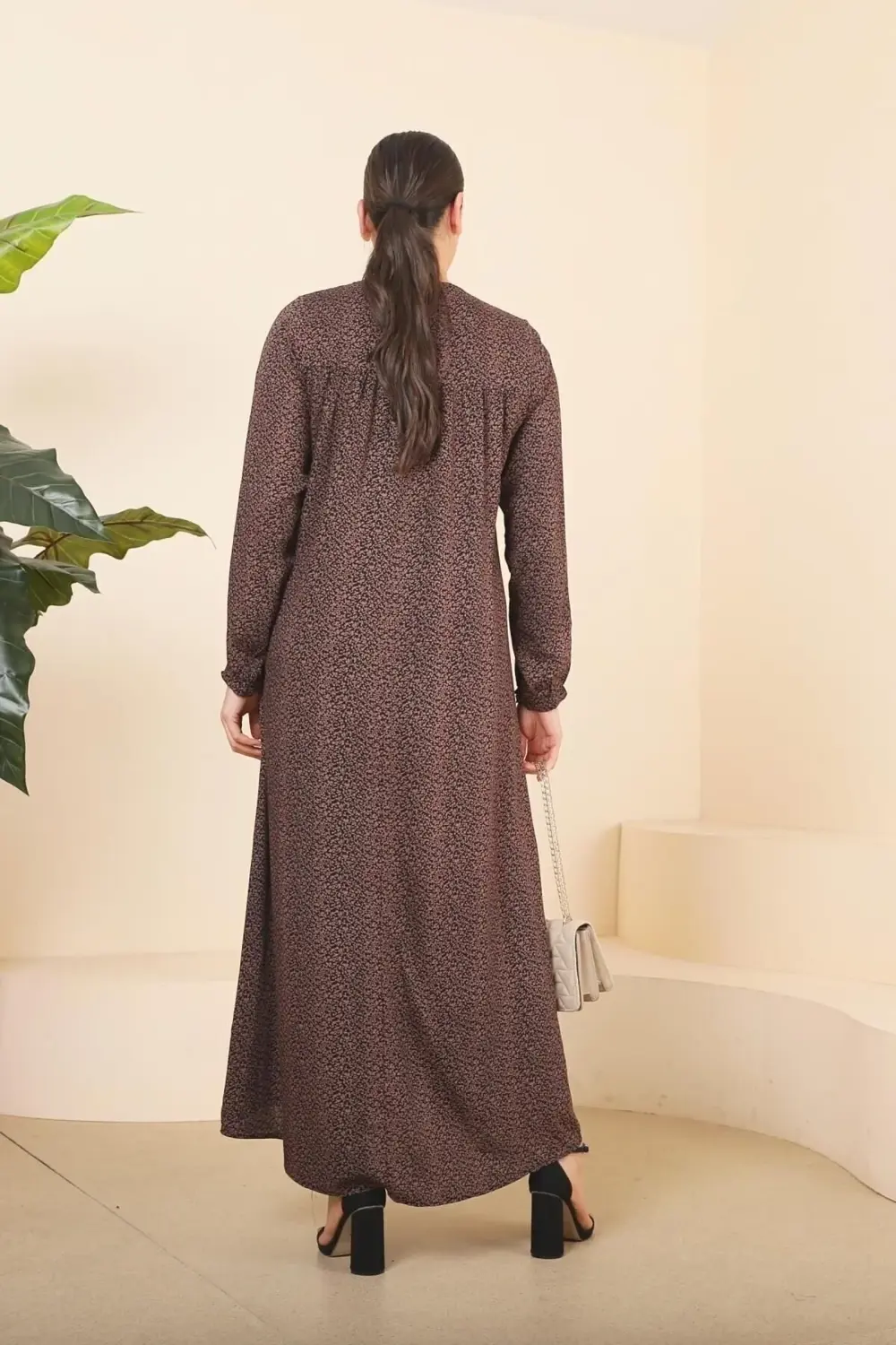 Kadin Buyuk Beden Çıtır Desen Uzun Anne Günlük Elbise