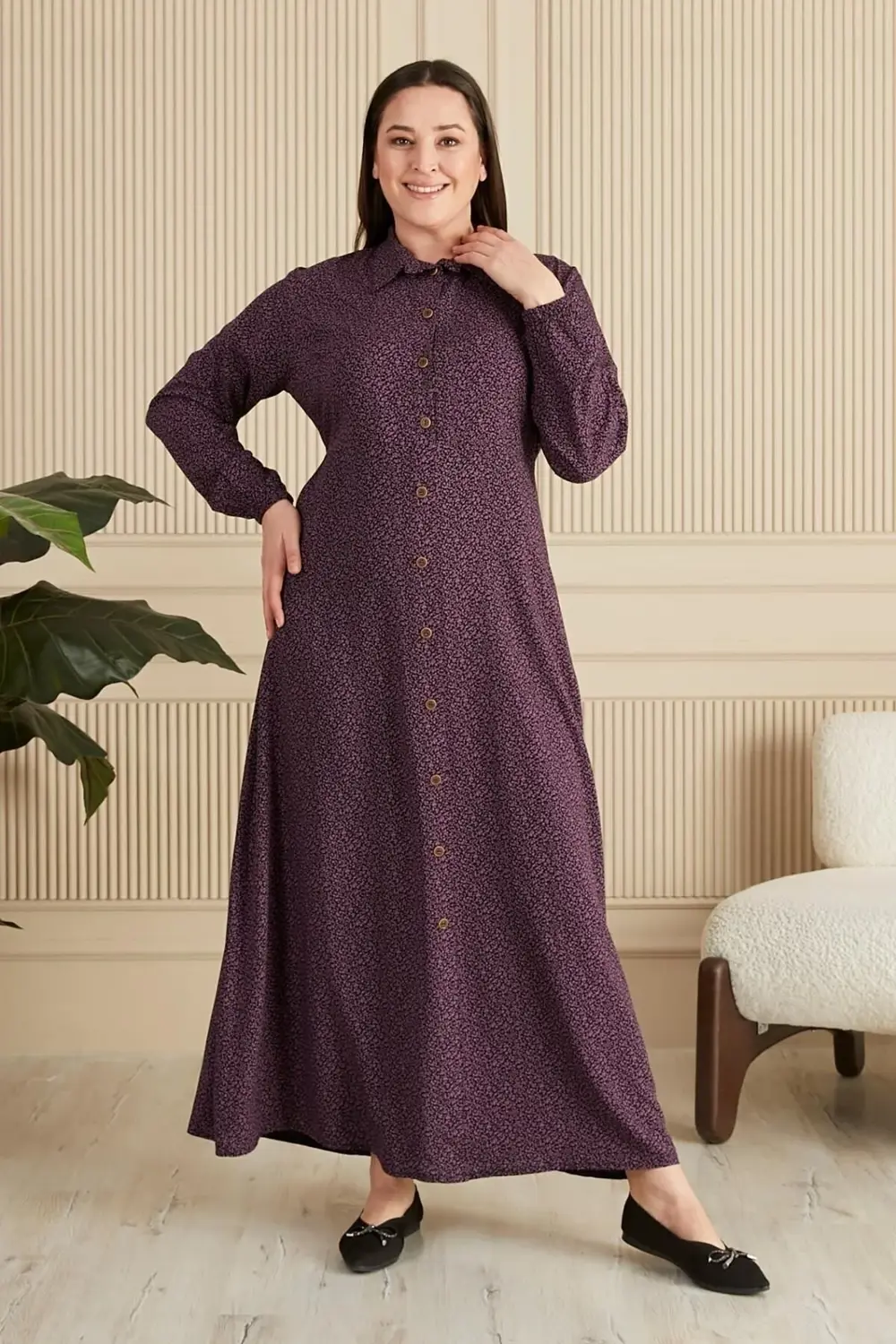 Kadin Buyuk Beden Çıtır Desen Yazlik Tesettur Elbise