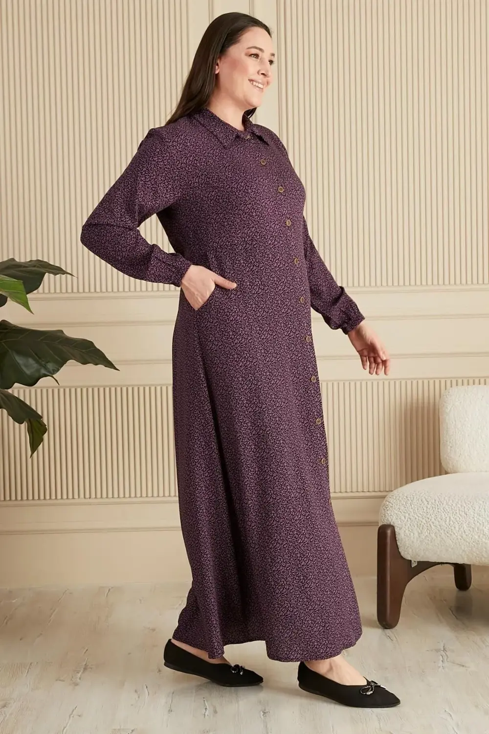 Kadin Buyuk Beden Çıtır Desen Yazlik Tesettur Elbise