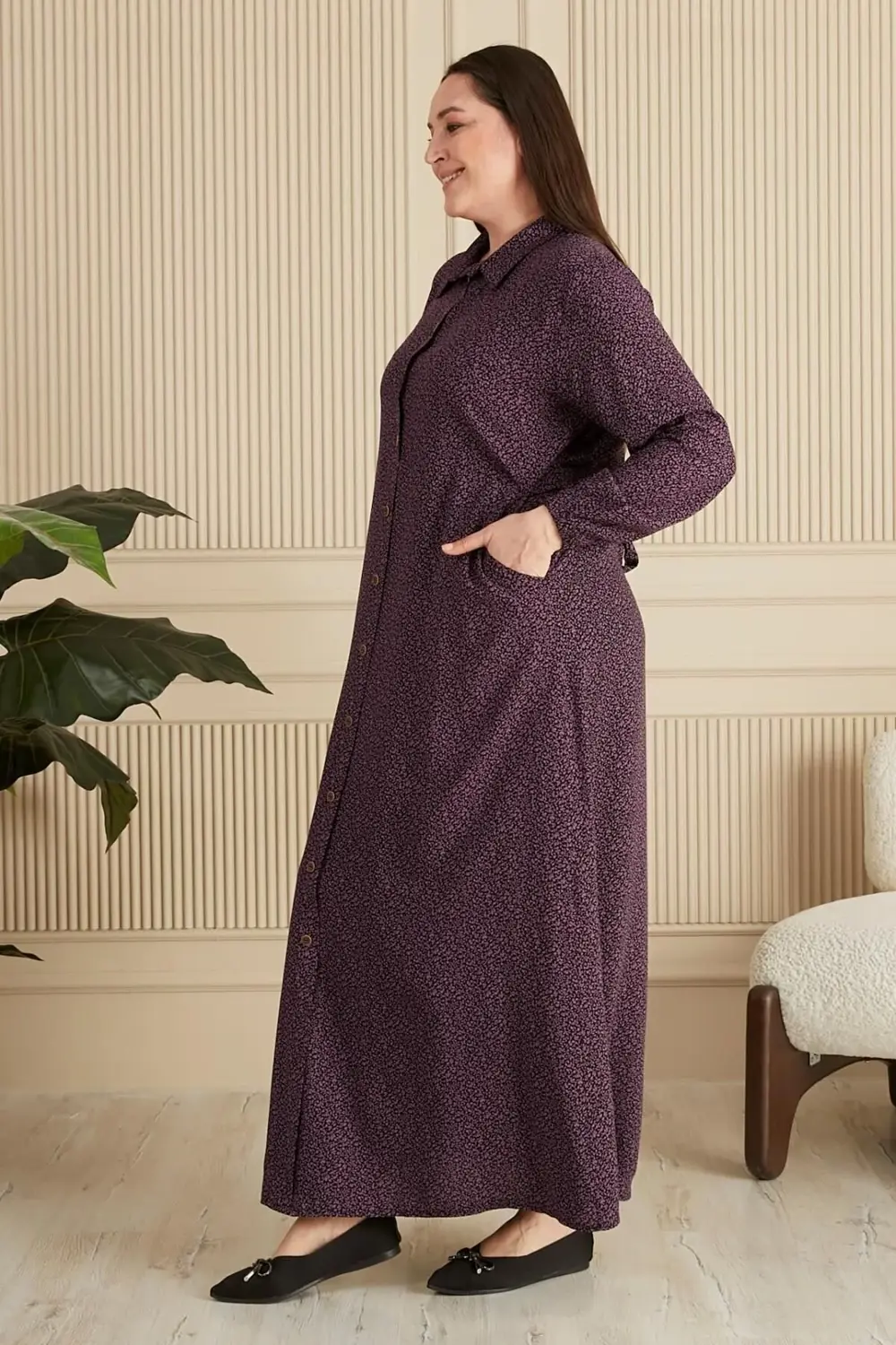 Kadin Buyuk Beden Çıtır Desen Yazlik Tesettur Elbise