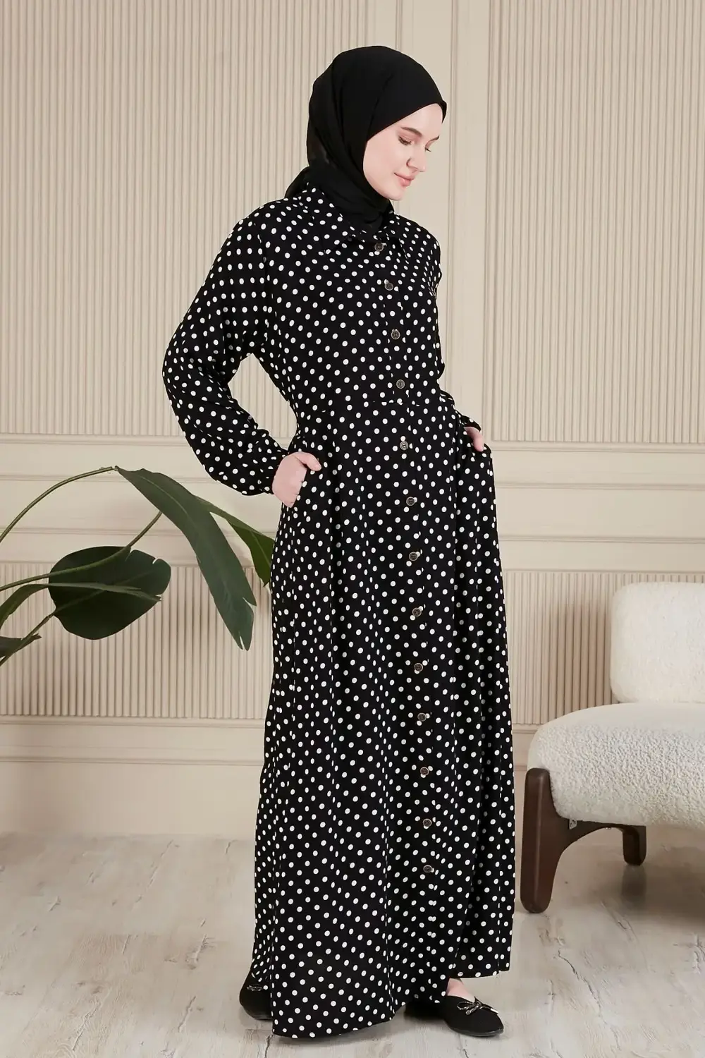 Kadin Buyuk Beden Çıtır Desen Yazlik Tesettur Elbise