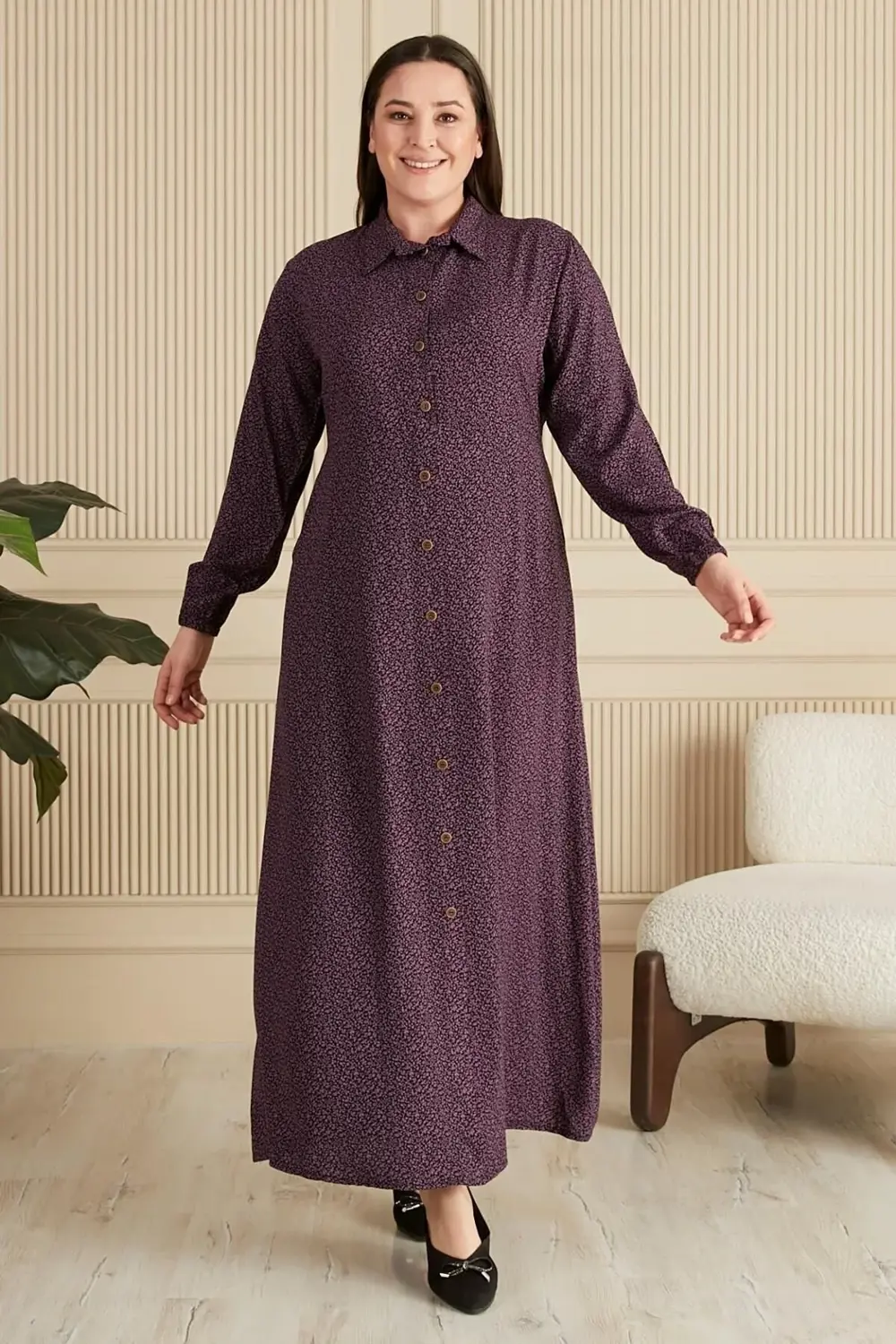 Kadin Buyuk Beden Çıtır Desen Yazlik Tesettur Elbise