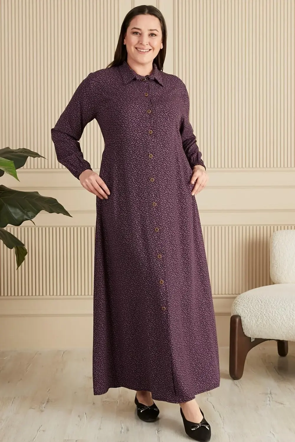 Kadin Buyuk Beden Çıtır Desen Yazlik Tesettur Elbise