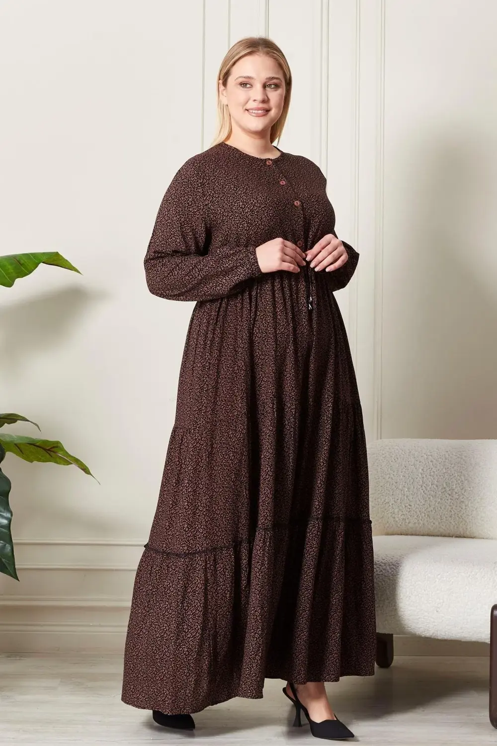 Kadın Büyük Beden Çıtır Kumaş Düğmeli Elbise Kadın Büyük Beden Çıtır Kumaş Düğmeli Elbise