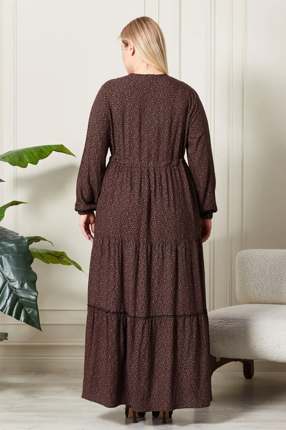 Kadın Büyük Beden Çıtır Kumaş Düğmeli Elbise