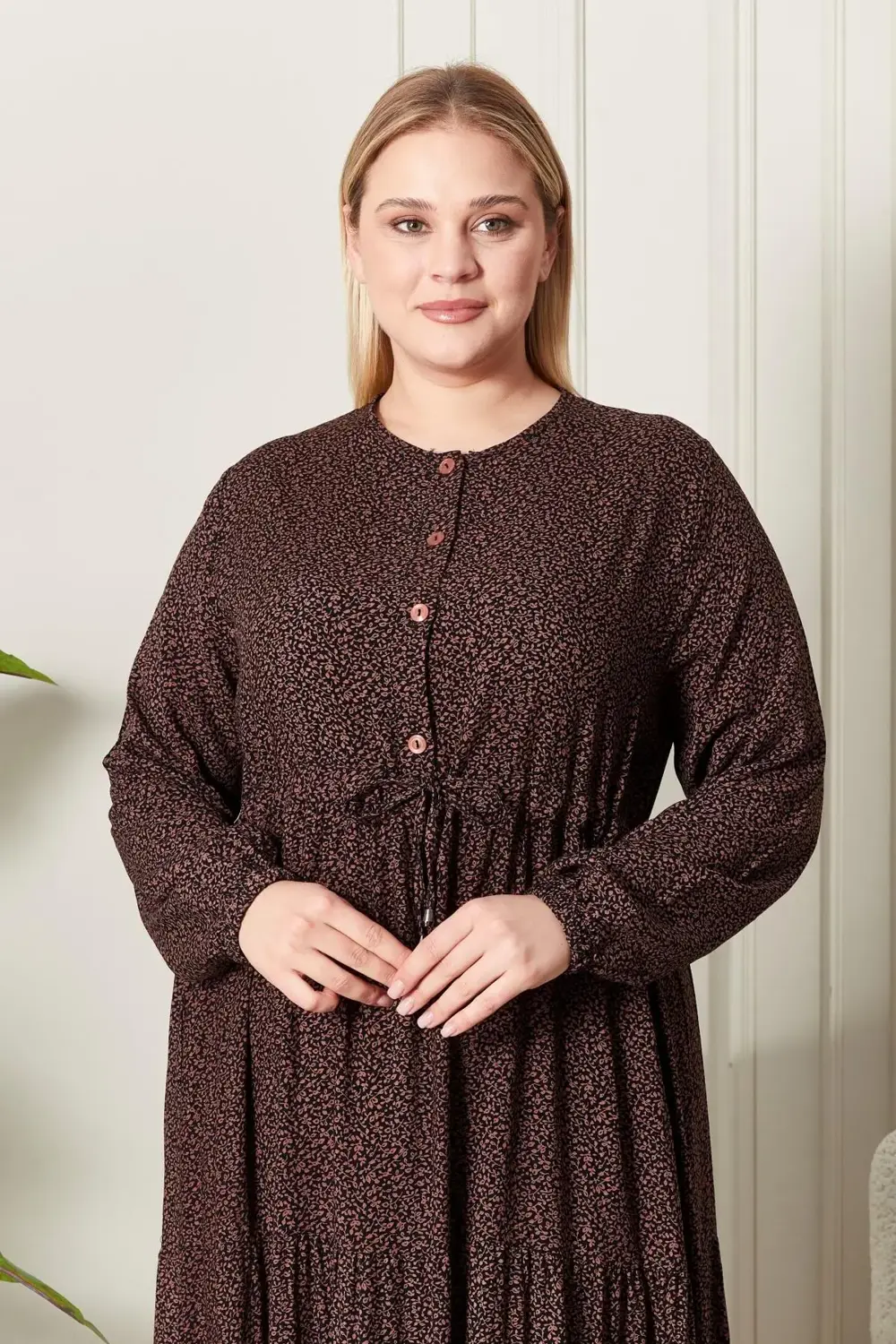 Kadın Büyük Beden Çıtır Kumaş Düğmeli Elbise