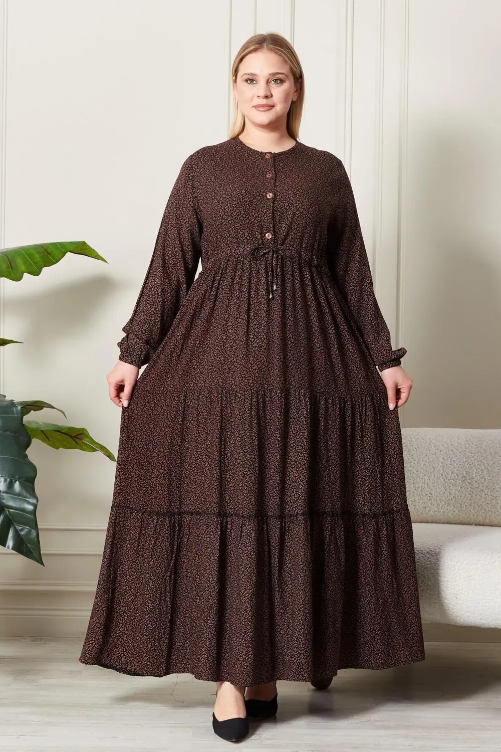 Kadın Büyük Beden Çıtır Kumaş Düğmeli Elbise Kadın Büyük Beden Çıtır Kumaş Düğmeli Elbise