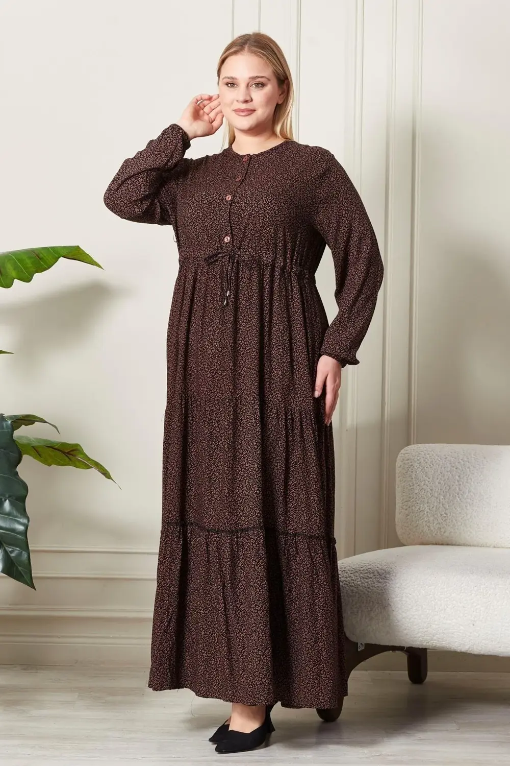 Kadın Büyük Beden Çıtır Kumaş Düğmeli Elbise Kadın Büyük Beden Çıtır Kumaş Düğmeli Elbise