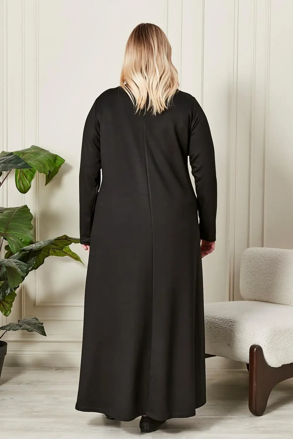 Kadın Büyük Beden Deri Detaylı Kristal Penye Elbise