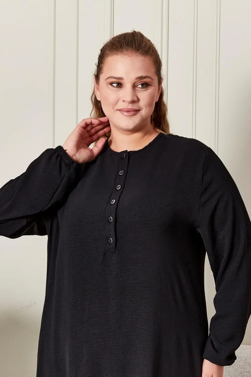 Kadın Büyük Beden Düğmeli Babanne Elbisesi