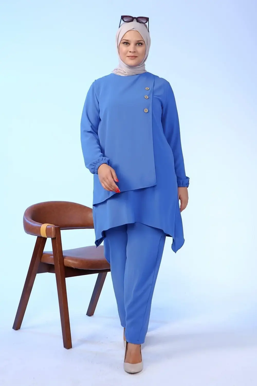 Kadin Buyuk Beden Düğmeli Ikili Tesettur Tunik Takım