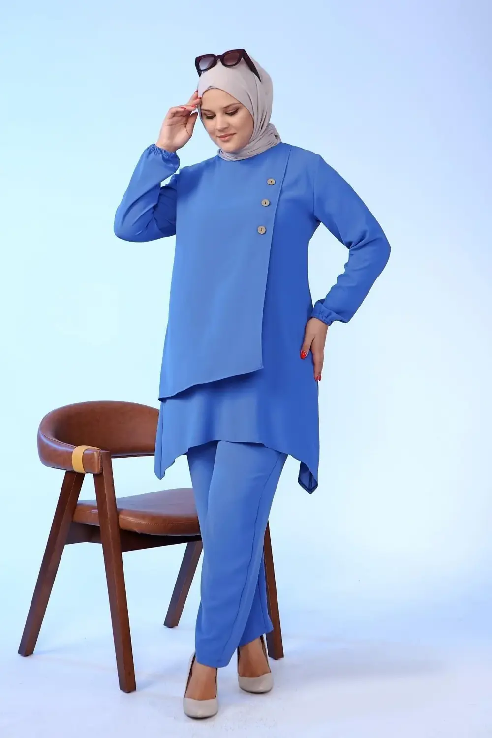 Kadin Buyuk Beden Düğmeli Ikili Tesettur Tunik Takım