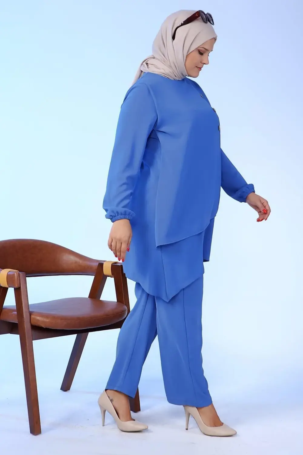 Kadin Buyuk Beden Düğmeli Ikili Tesettur Tunik Takım