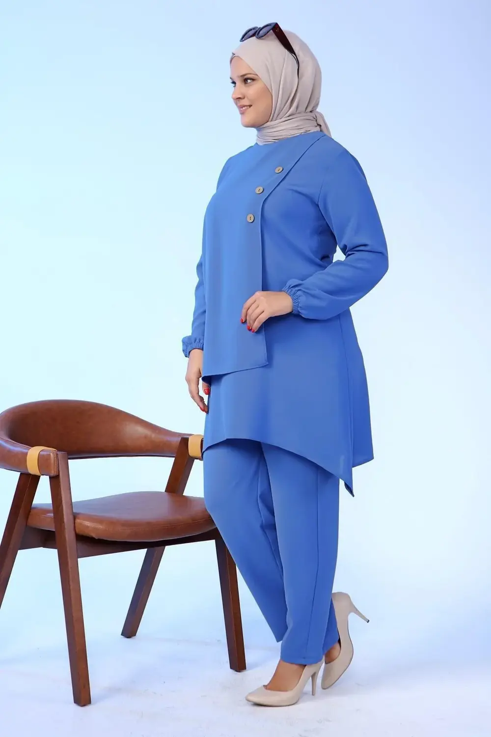 Kadin Buyuk Beden Düğmeli Ikili Tesettur Tunik Takım