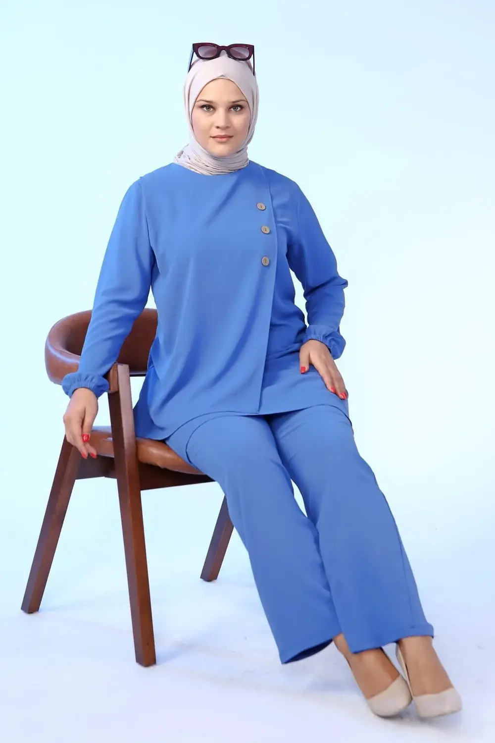 Kadin Buyuk Beden Düğmeli Ikili Tesettur Tunik Takım
