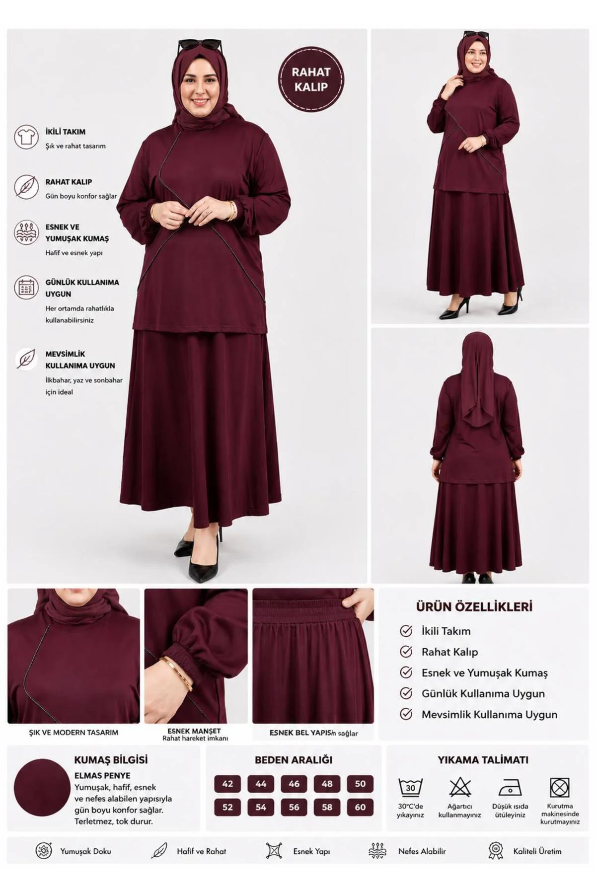 Kadın Büyük Beden Elmas Penye Etekli Takım Kadın Büyük Beden Elmas Penye Etekli Takım