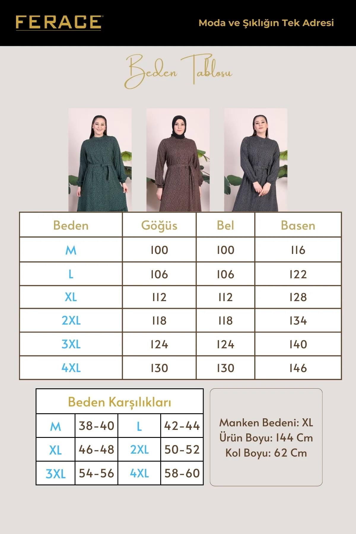 Kadin Buyuk Beden Elbise Tesettur Giyim Hakim Yaka Çıtır Desen