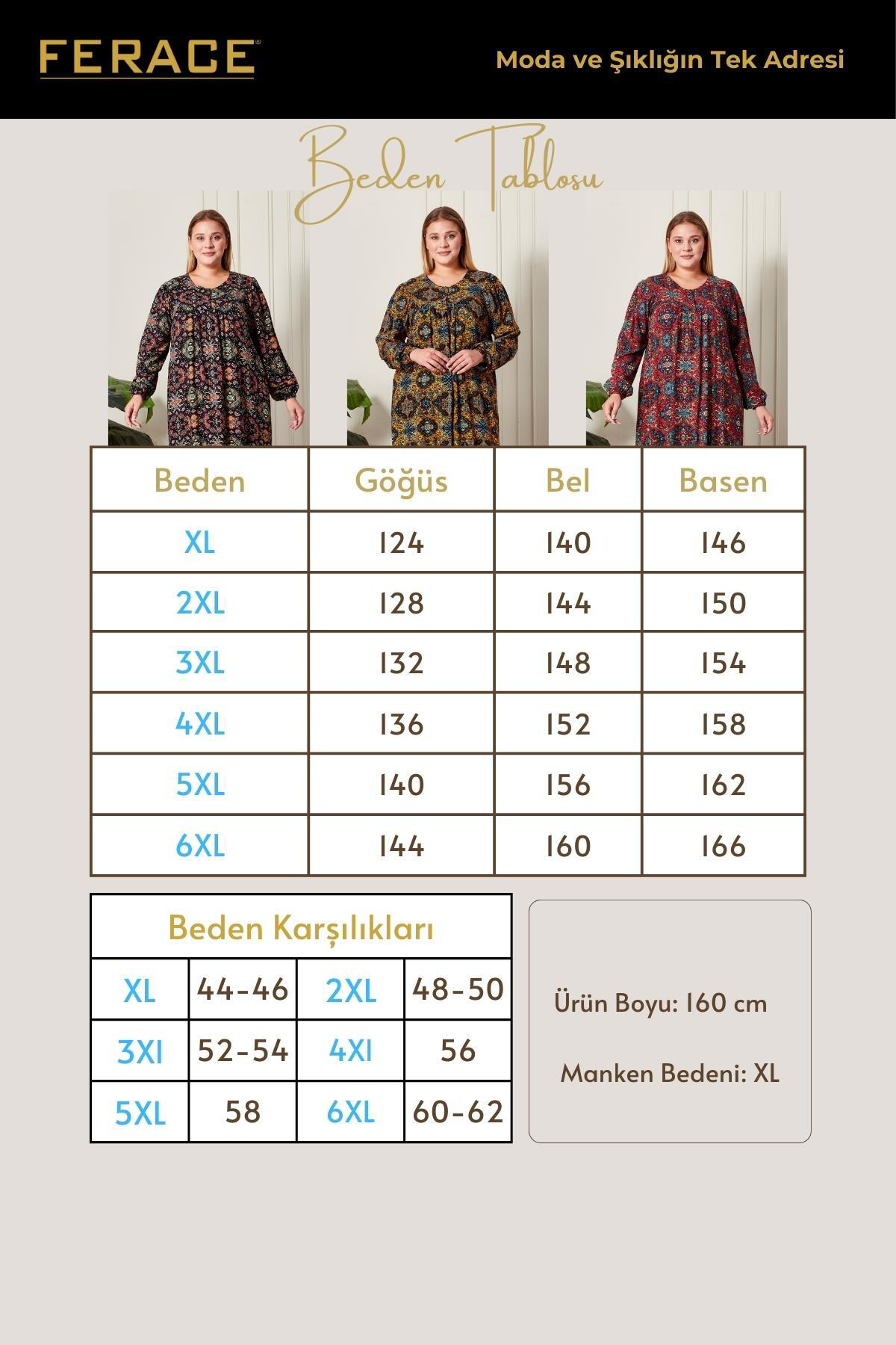 Ferace Kadin Büyük Beden Etnik Desen Robali Elbise