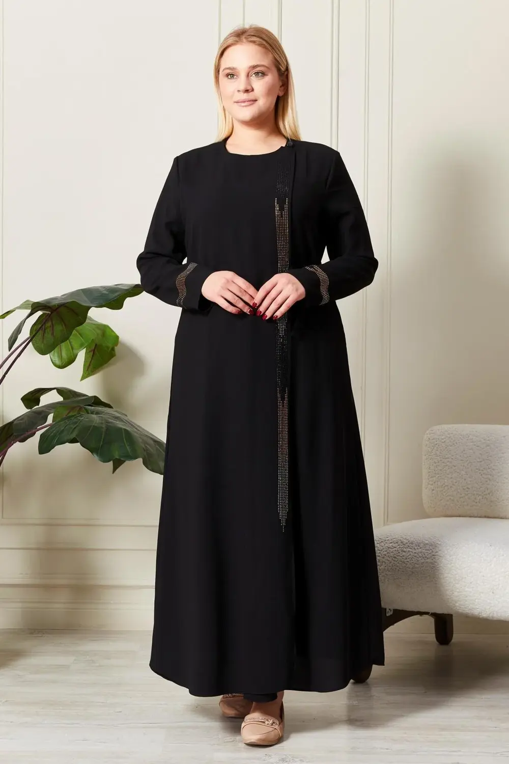 Kadın Büyük Beden Etamin Abaya Ferace