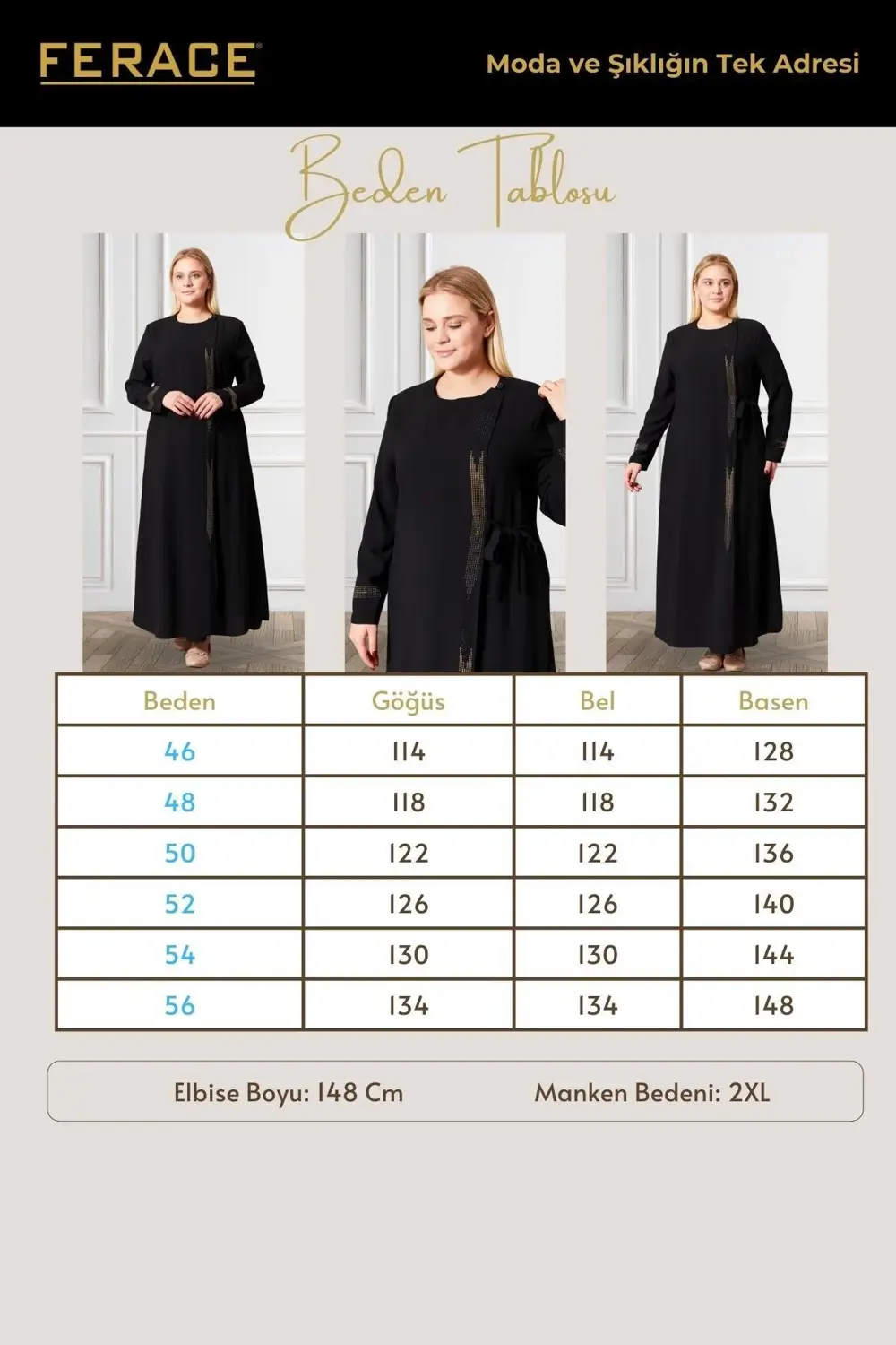 Kadın Büyük Beden Etamin Abaya Ferace