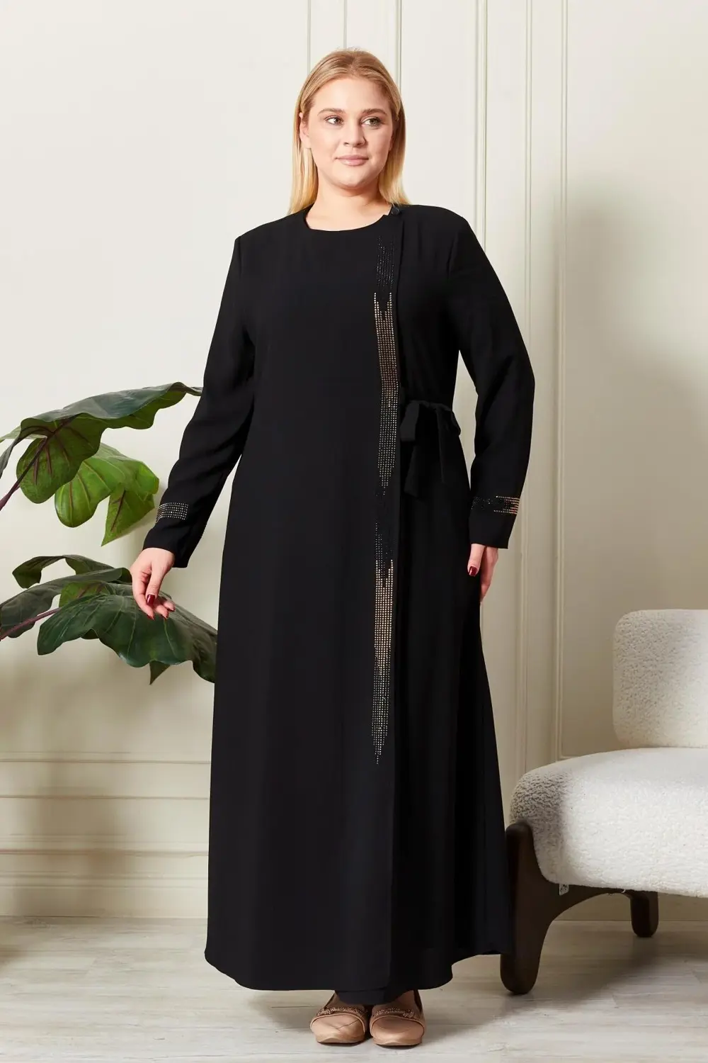 Kadın Büyük Beden Etamin Abaya Ferace