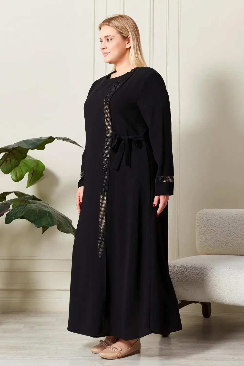 Kadın Büyük Beden Etamin Abaya Ferace