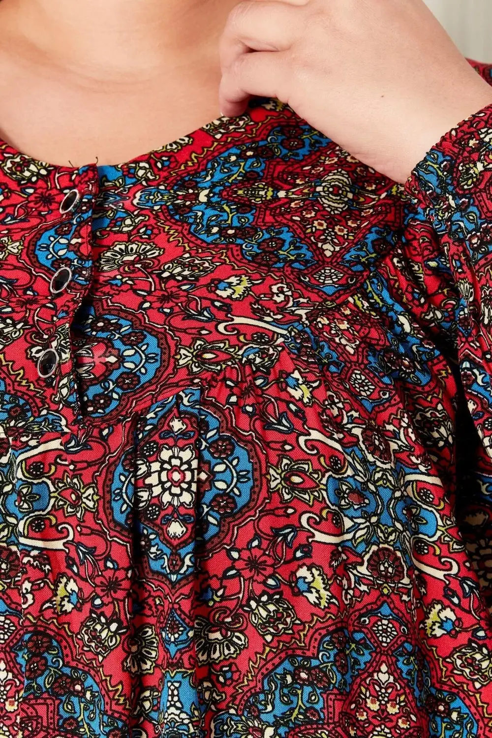 Kadın Büyük Beden Etnik Desen Robalı Elbise