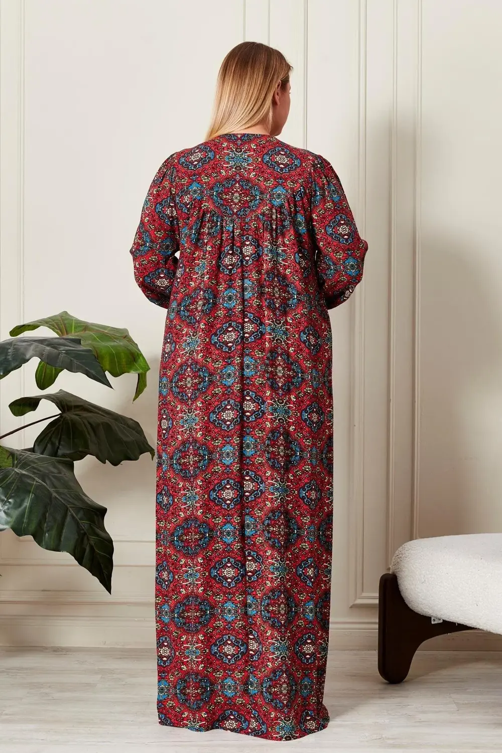 Kadın Büyük Beden Etnik Desen Robalı Elbise