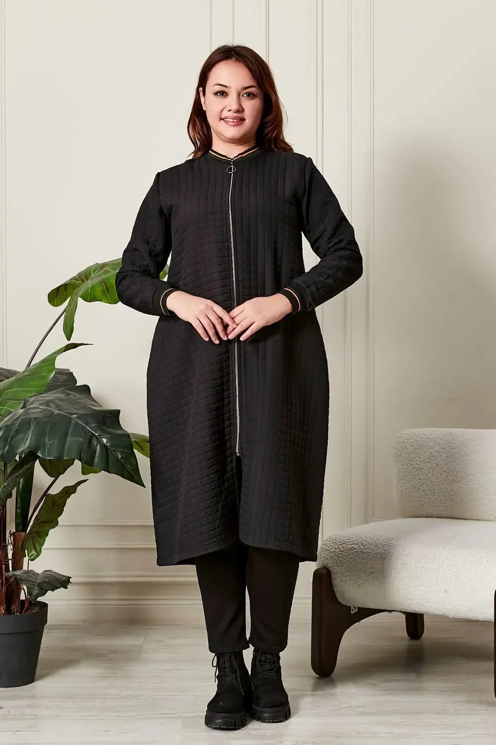 Kadın Büyük Beden Fermuarlı Kapitone Kap Kadın Büyük Beden Fermuarlı Kapitone Kap