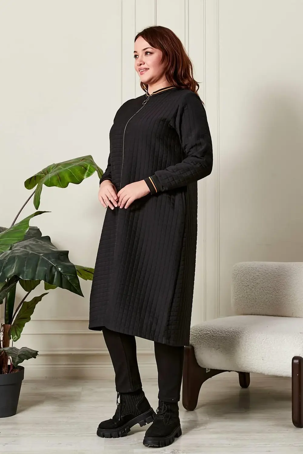 Kadın Büyük Beden Fermuarlı Kapitone Kap Kadın Büyük Beden Fermuarlı Kapitone Kap