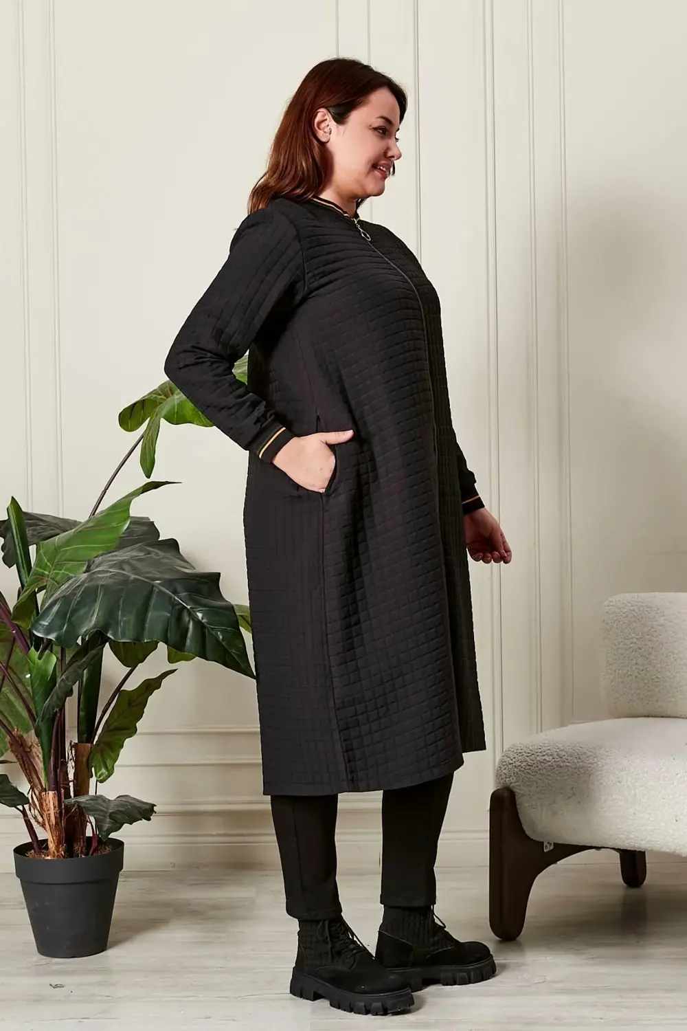 Kadın Büyük Beden Fermuarlı Kapitone Kap Kadın Büyük Beden Fermuarlı Kapitone Kap