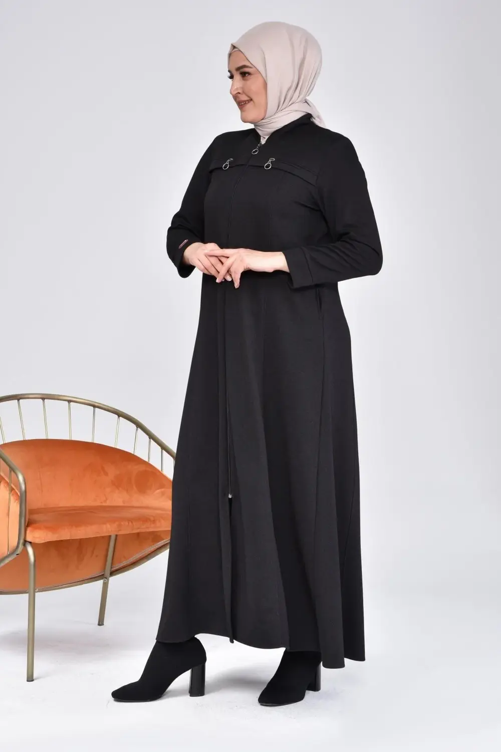 Kadin Buyuk Beden Fermuarlı Kislik Kaban Pardesü