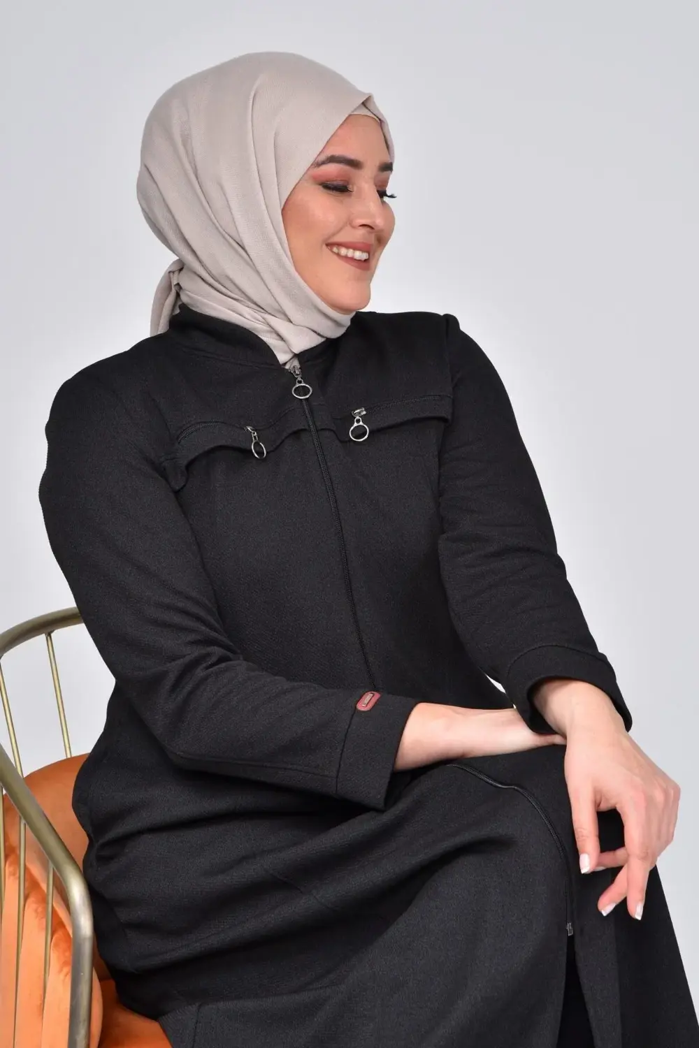 Kadin Buyuk Beden Fermuarlı Kislik Kaban Pardesü