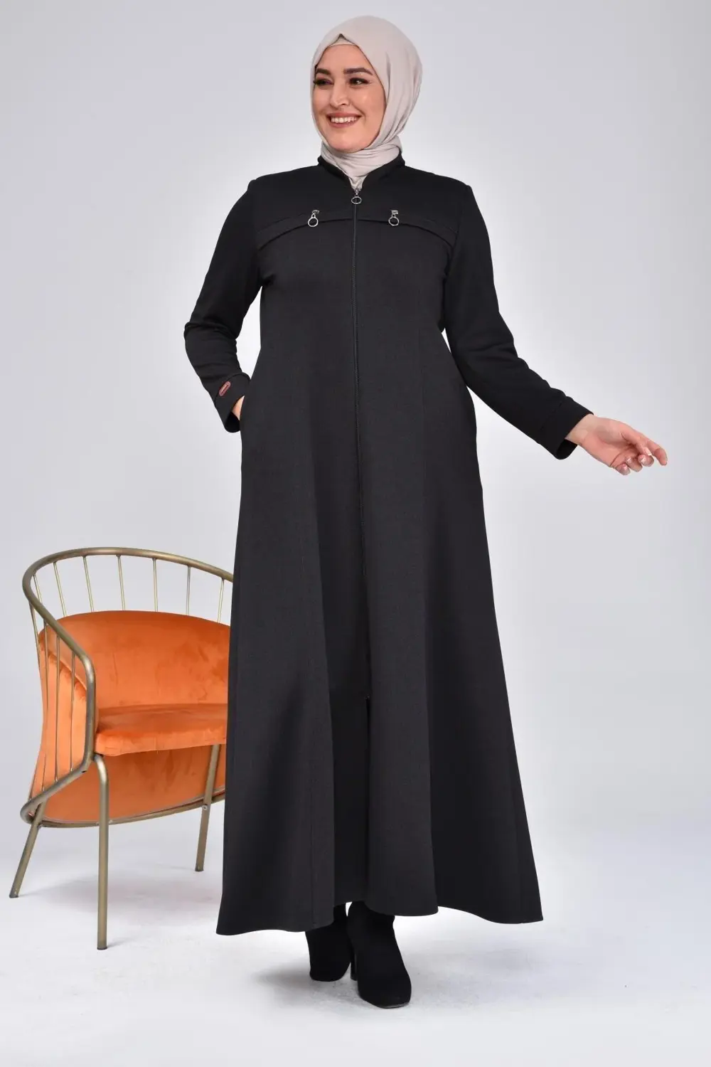 Kadin Buyuk Beden Fermuarlı Kislik Kaban Pardesü