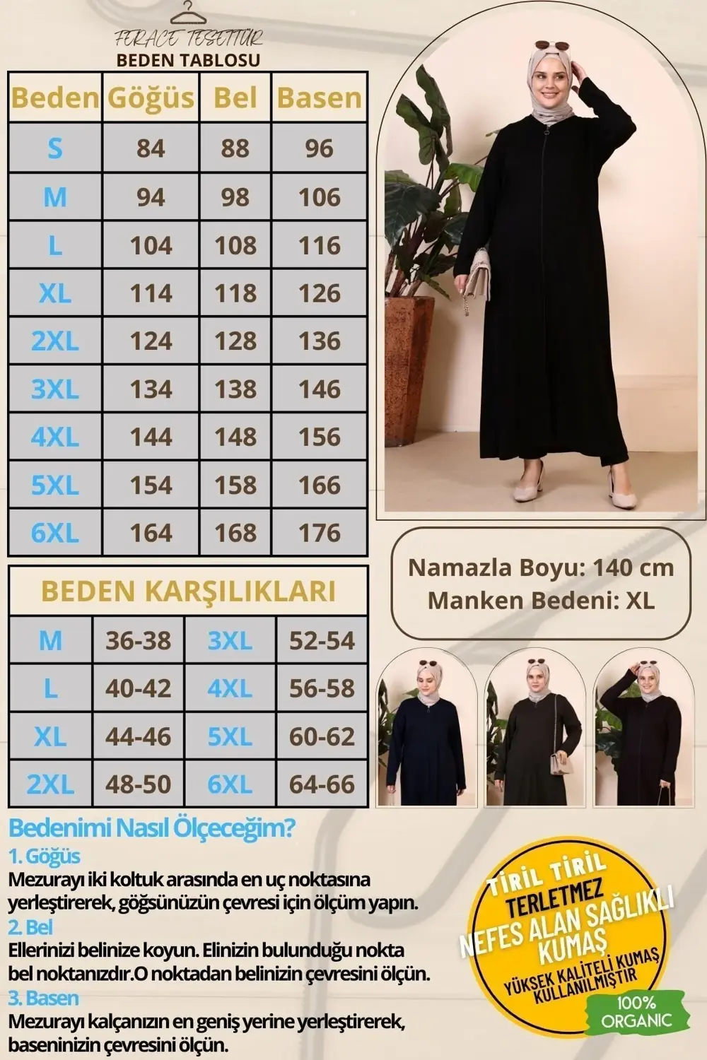 Kadin Buyuk Beden Fermuarlı Tam Tesettur Uzun Namaz Elbisesi Gri