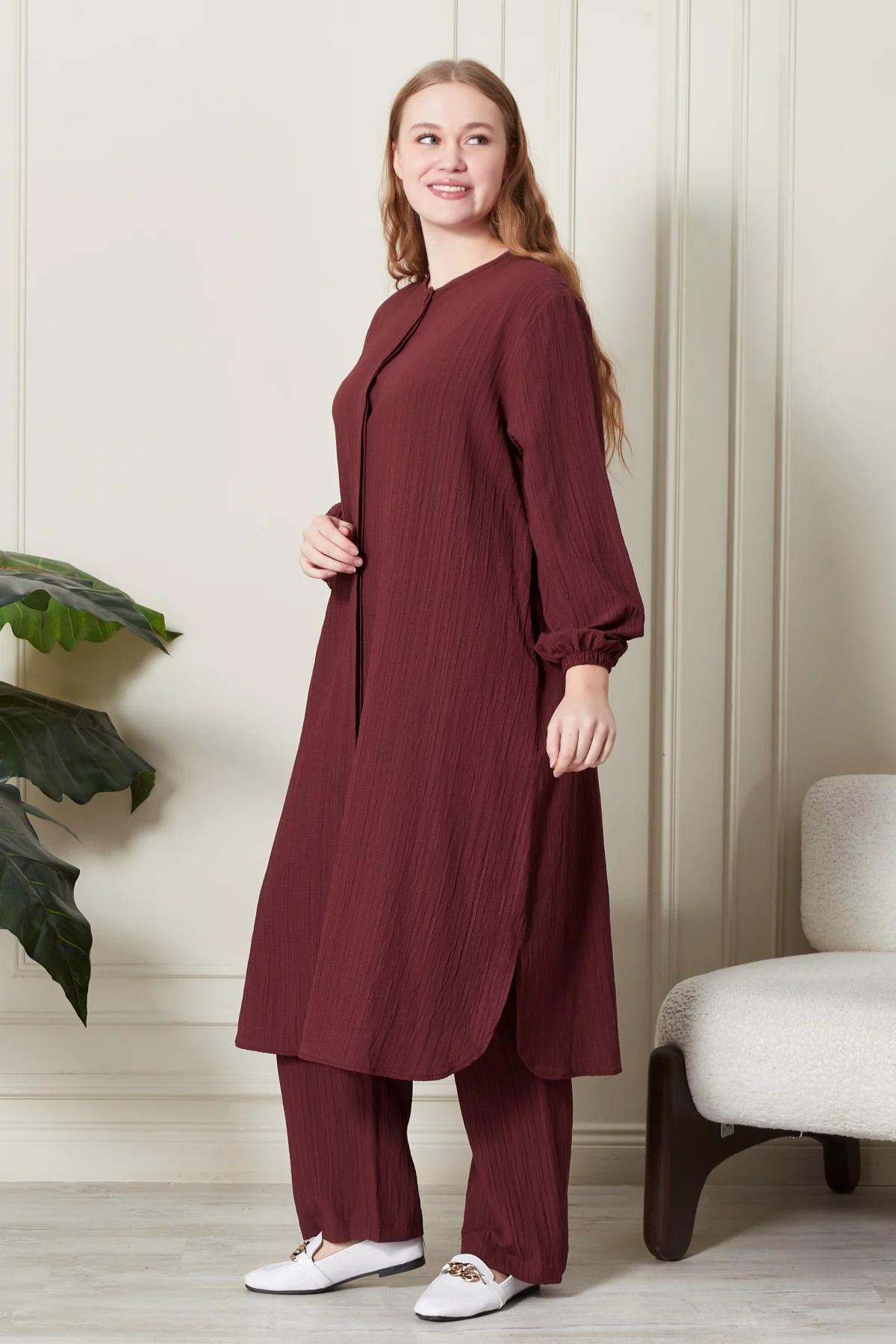 Kadın Büyük Beden Gofre İkili Takım